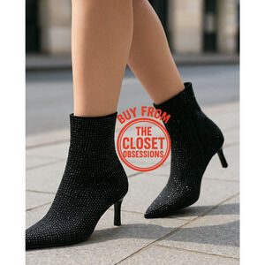 ZARA Black Pointed Toe Rhinestone Ankle Boots NWT – Size 6.5 & 8